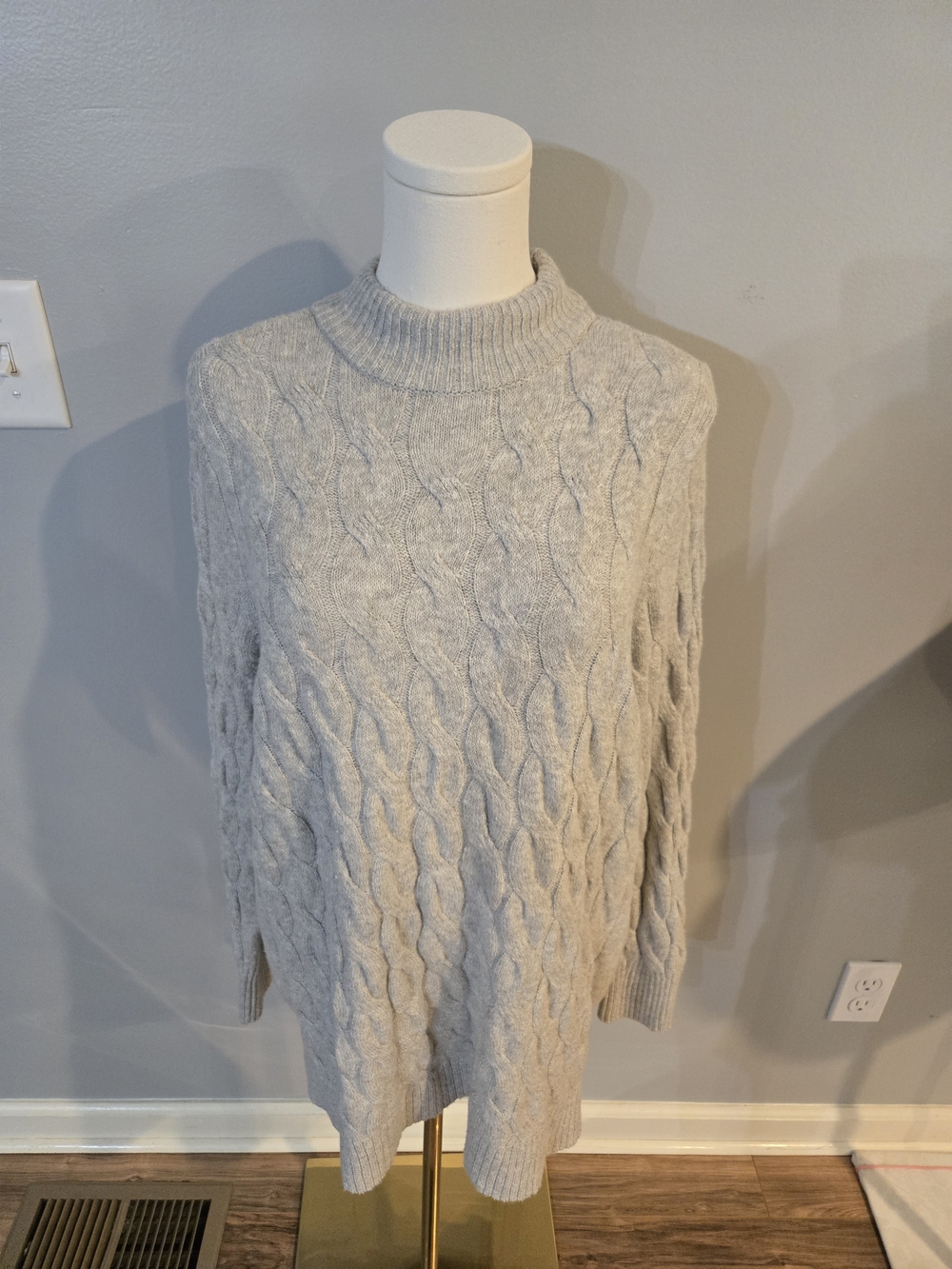 Light Gray Cable Knit Mock Neck Sweater